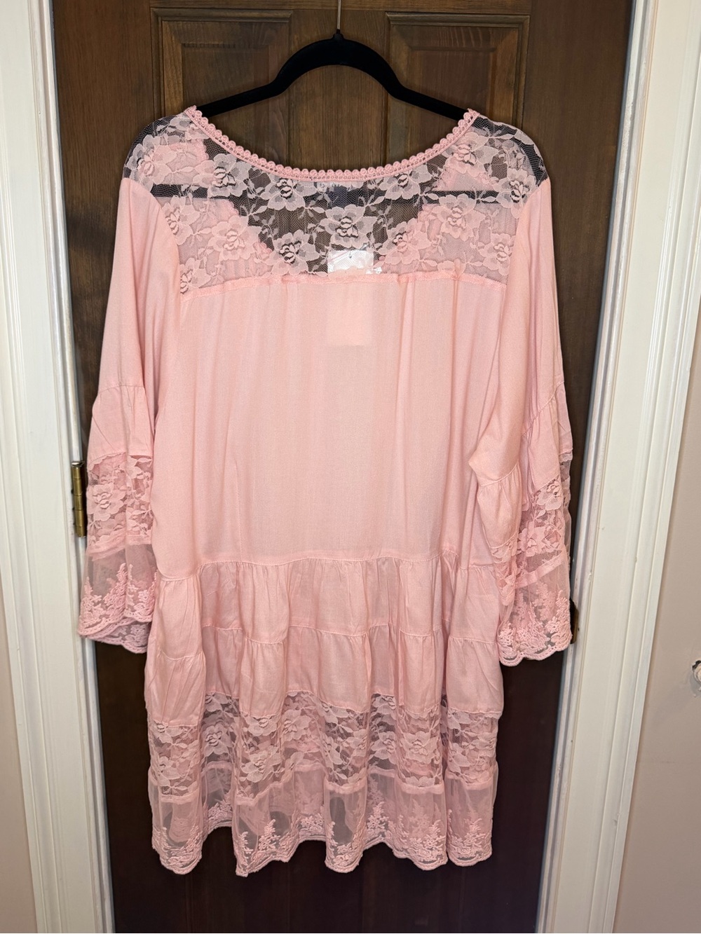 Roamans Plus Size 24W Pink Lace Tunic Blouse Boho Babydoll Tiered Peasant Dress - Picture 2 of 13